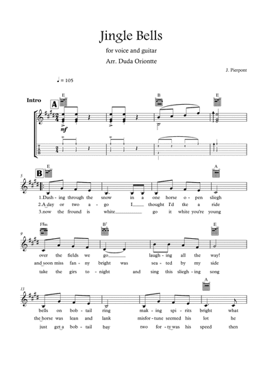 Jingle Bells (E major - TABS - with lyrics)