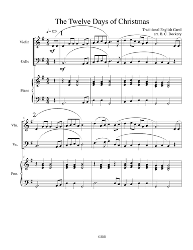 The Twelve Days of Christmas (Violin and Cello Duet with Piano Accompaniment)