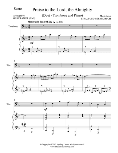 PRAISE TO THE LORD, THE ALMIGHTY (Duet – Trombone and Piano/Score and Parts)