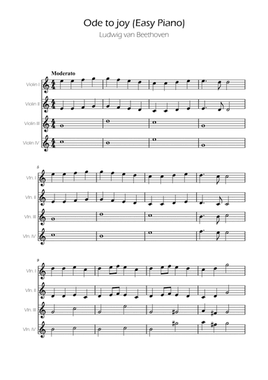 Ode To Joy - Easy Violin Quartet