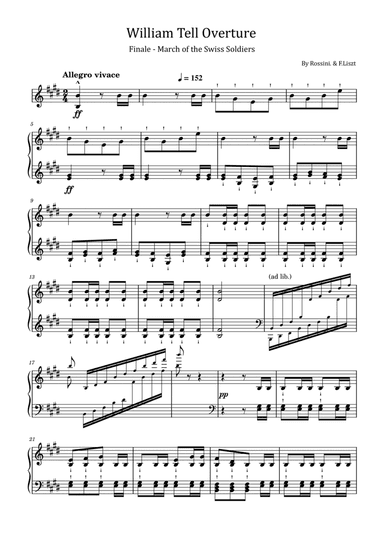 Rossini/Liszt - William Tell Overture - Finale - March of the Swiss Soldiers - For Piano Solo