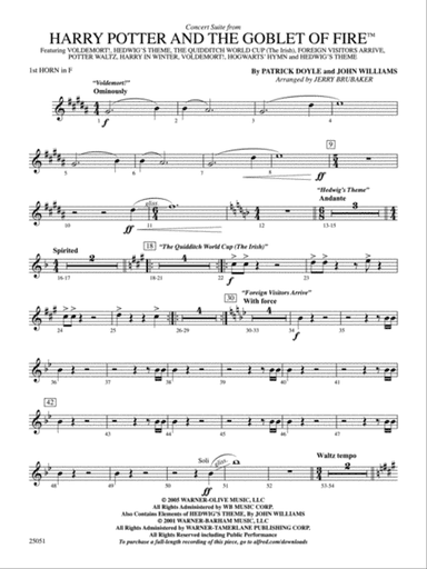 Harry Potter and the Goblet of Fire,™ Concert Suite from: 1st F Horn