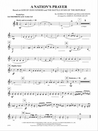 A Nation's Prayer (Based on "God of Our Fathers" and "The Battle Hymn of the Republic"): (wp) 3rd B-flat Trombone T.C.