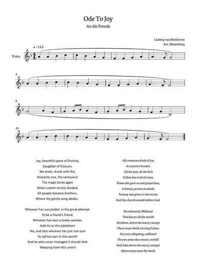 Beethoven - Ode To Joy for voice in F (Lyrics in English)