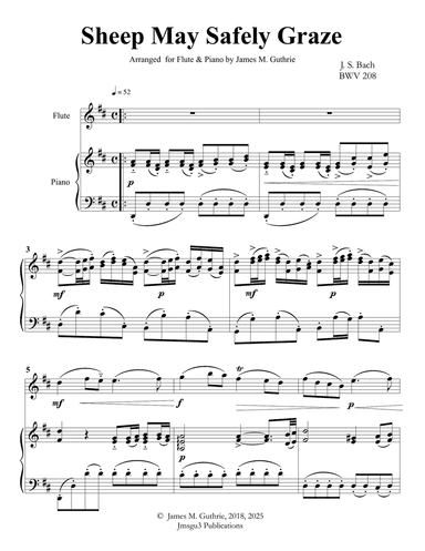 Bach: Sheep May Safely Graze for Flute & Piano
