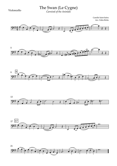 The Swan (Le Cygne) for Cello Solo