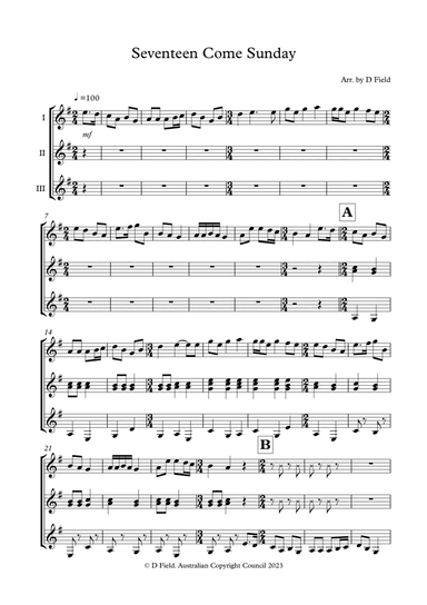 Seventeen Come Sunday (Guitar Ensemble)