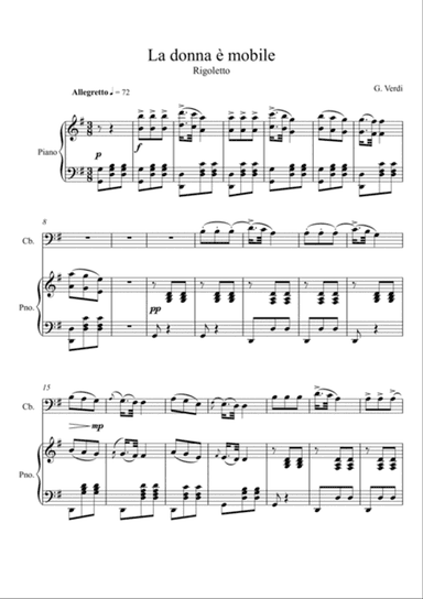 Giuseppe Verdi - La donna e mobile (Rigoletto) Double Bass - G Key