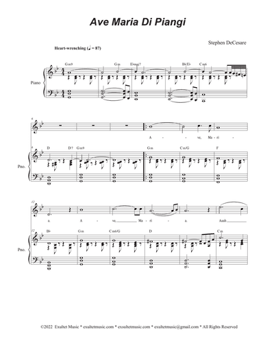 Ave Maria Di Piangi (Vocal solo - Medium Key)