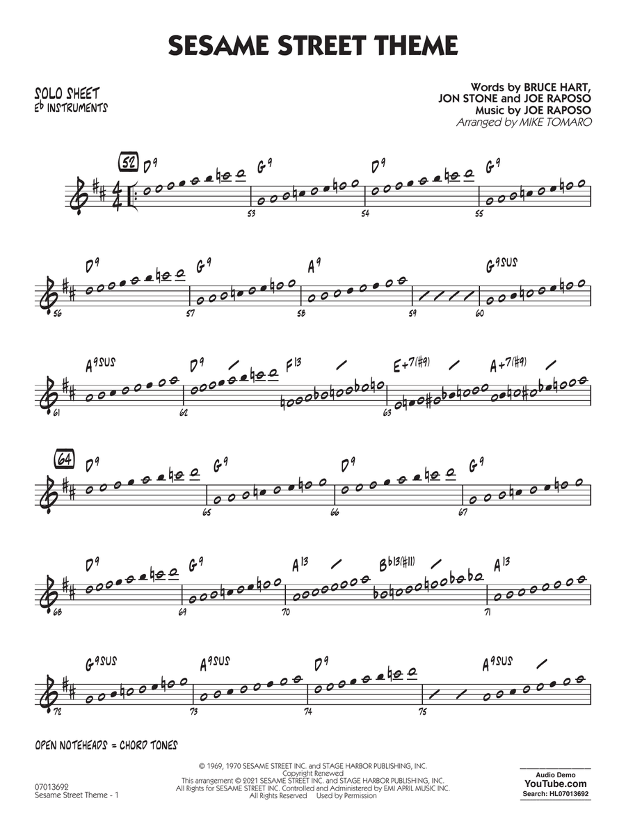Sesame Street Theme (arr. Mike Tomaro) - Eb Solo Sheet