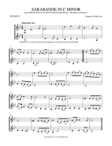 Sarabande in C Minor (from Pieces for Lute with Violin and Bass: “The Queen of Prussia”)