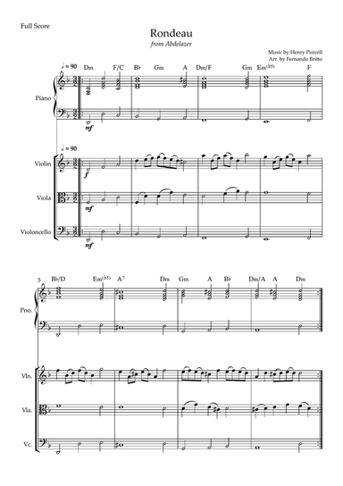 Rondeau (from Abdelazer) for String Trio and Piano Accompaniment with Chords