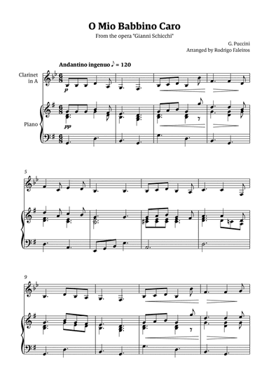 O Mio Babbino Caro - for clarinet solo (with piano accompaniment)