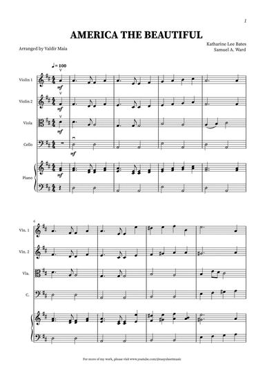America The Beautiful - String Quartet (with piano accompaniment)