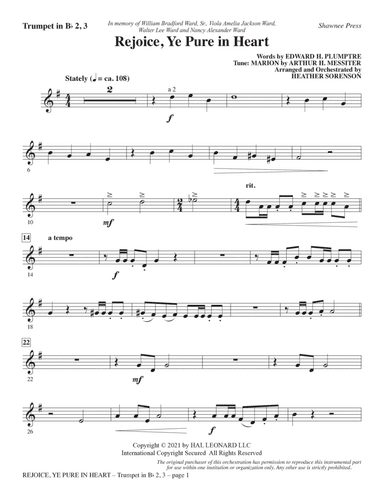 Rejoice, Ye Pure In Heart (arr. Heather Sorenson) - Bb Trumpet 2,3