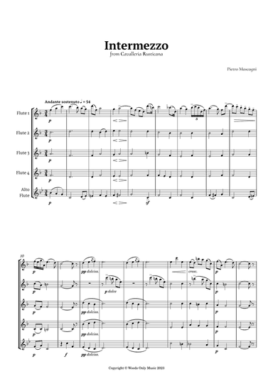 Intermezzo from Cavalleria Rusticana by Mascagni for Flute Quintet