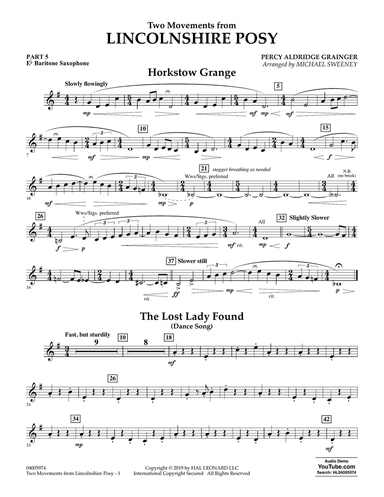 Two Movements from Lincolnshire Posy (arr. Michael Sweeney) - Pt.5 - Eb Baritone Saxophone