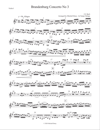 Brandenburg Concert No. 3 - Allegro - String Quartet / Trio