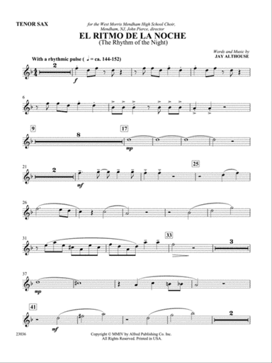 El Ritmo de la Noche (The Rhythm of the Night): B-flat Tenor Saxophone