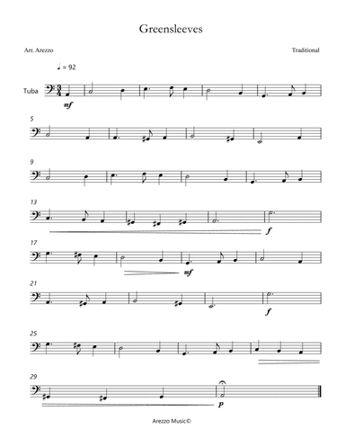 Greensleeves - Lead Sheet for Tuba