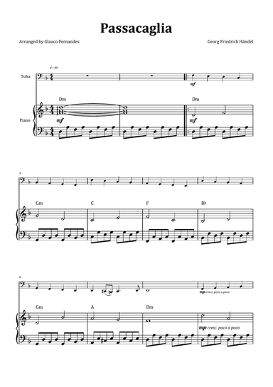 Passacaglia by Handel/Halvorsen - Tuba & Piano with Chord Notation