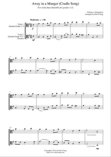 Away in a Manger (Cradle Song) (for viola duet, suitable for grades 1-5)