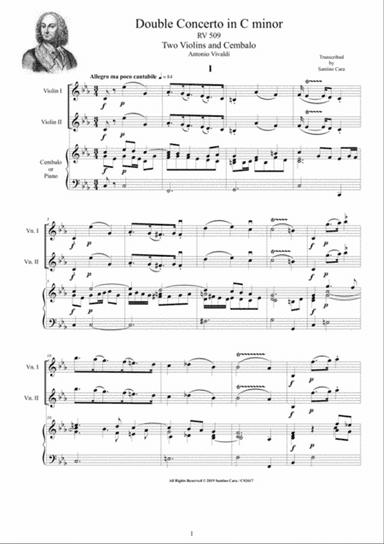 Vivaldi - Double Concerto in C minor RV 509 for Two Violins and Cembalo (or Piano)