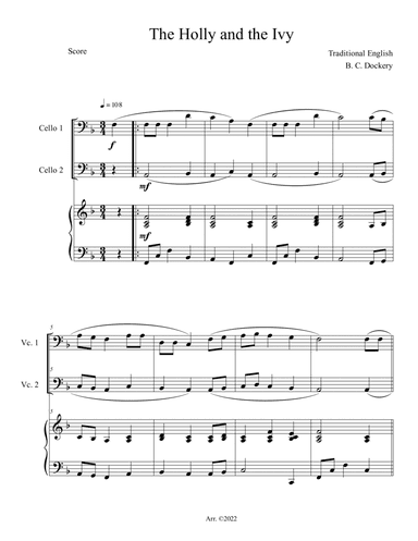The Holly and the Ivy (Cello Duet with Piano Accompaniment)