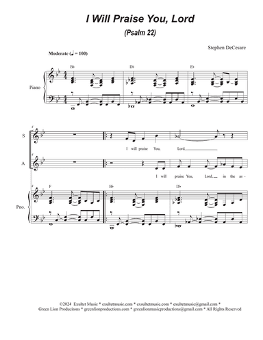 I Will Praise You, Lord (Psalm 22) (Duet for Soprano and Alto solo)