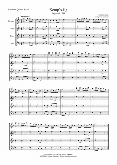 Kemp's Jig for recorder quartet