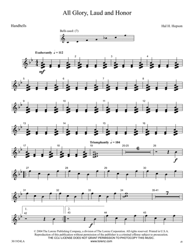 All Glory, Laud and Honor - Handbell and Timpani Parts (Reproducible) - Digital