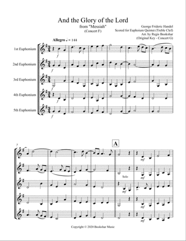 And the Glory of the Lord (from "Messiah") (F) (Euphonium Quintet - Treble Clef)