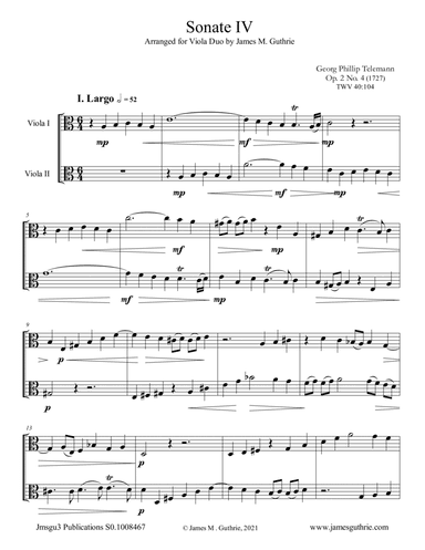 Telemann: Sonata Op. 2 No. 4 for Viola Duo