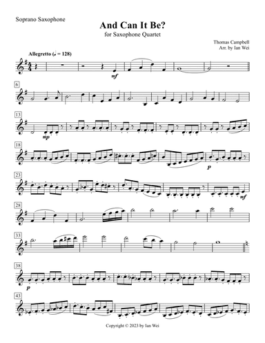 And Can It Be? for Saxophone Quartet