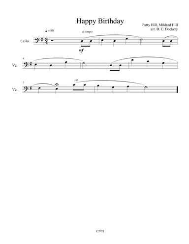 Happy Birthday for Solo Cello