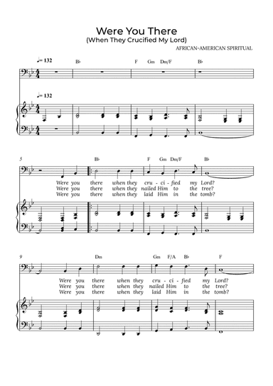 Were You There - for piano and baritone in Bb major with chords
