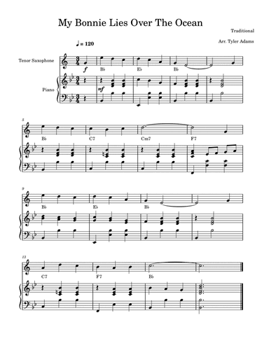 My Bonnie Lies Over The Ocean (Easy Tenor Sax)