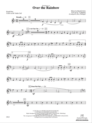 Over the Rainbow (from The Wizard of Oz), Variations on: (wp) B-flat Tuba T.C.