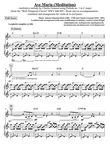 J.S. Bach - C. Gounod -- Ave Maria (meditative melody) -- violin&piano duet with lead sheet