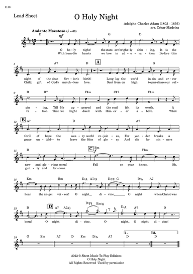 O Holy Night - Lead Sheet - D Major