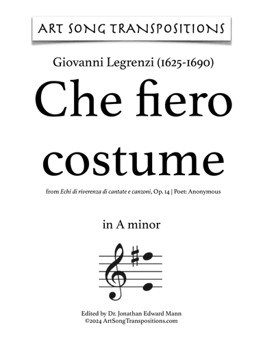 LEGRENZI: Che fiero costume (transposed to A minor)