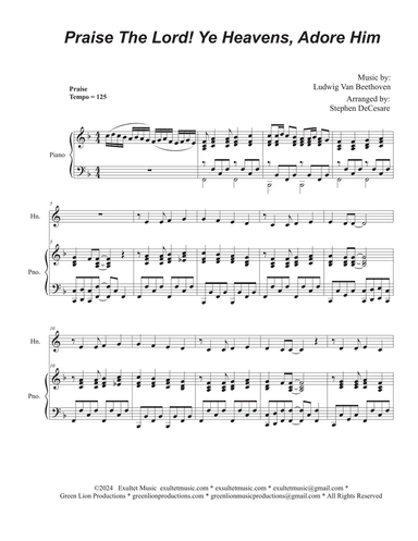 Praise The Lord! Ye Heavens, Adore Him (French Horn solo and Piano)