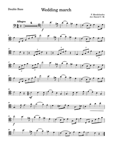 Wedding march by Mendelssohn for double bass (easy)
