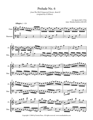 Bach Prelude No. 6 for Woodwind Duet (Flute and Bassoon)