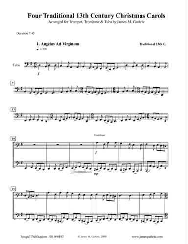 Four Traditional 13th Century Christmas Carols for Trumpet, Trombone & Tuba