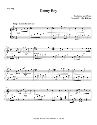 Danny Boy for solo harp (no levers required)