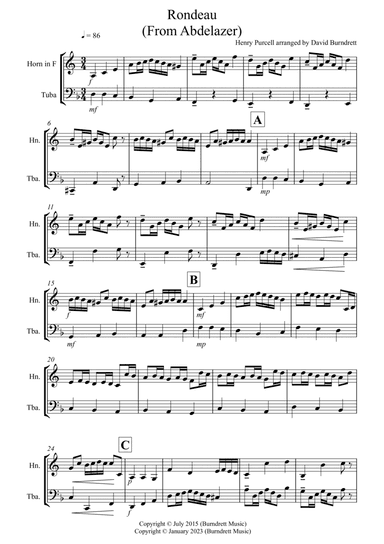 Rondeau (from Abdelazer) for French Horn and Tuba Duet