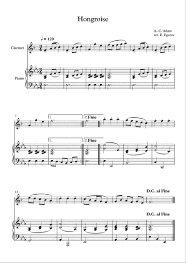 Hongroise, Adolphe-Charles Adam, For Clarinet & Piano