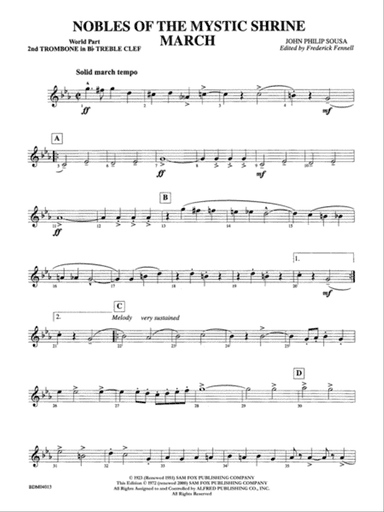 Nobles of the Mystic Shrine (March): (wp) 2nd B-flat Trombone T.C.