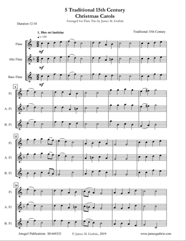 5 Traditional 15th Century Christmas Carols for Flute Trio